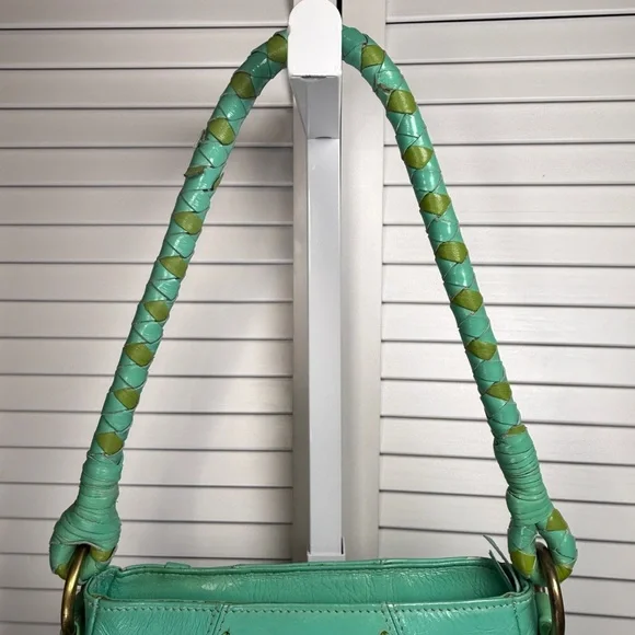 Vintage Consuela Leather Shoulder Tote Bag Teal With Colorful Flower Embroidery - Picture 6 of 16